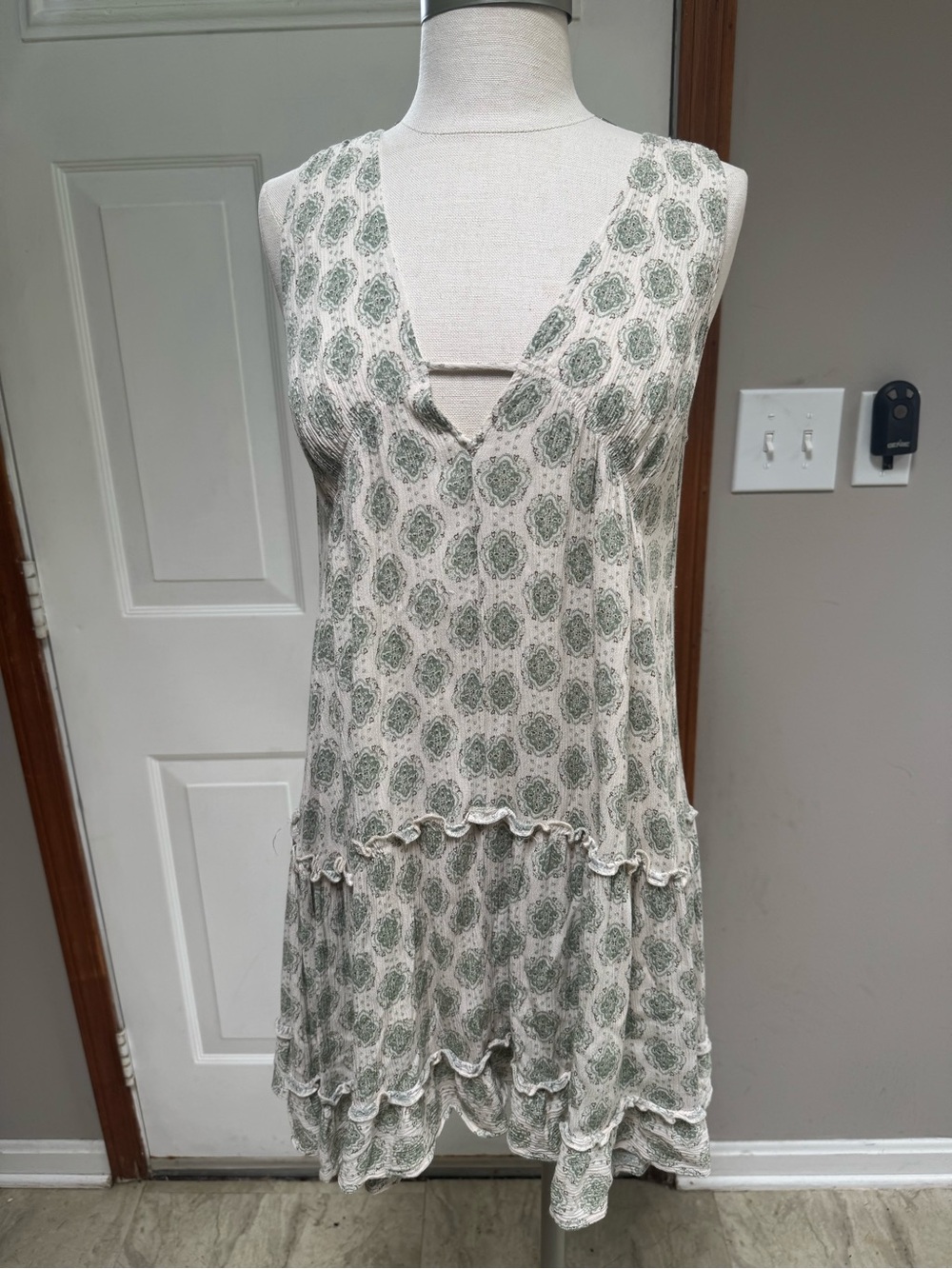 Papermoon Cream and Sage Printed Mini Dress